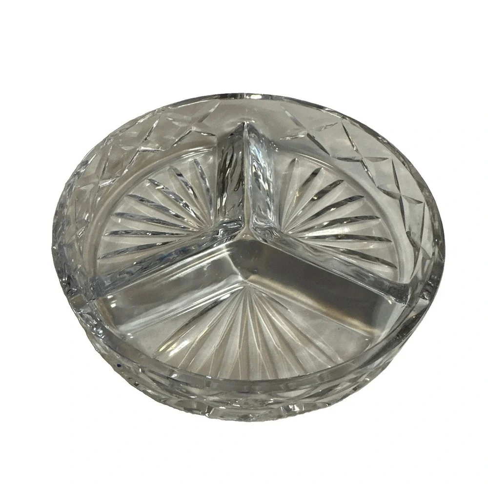 VTG Lead Crystal Unique MCM Divided Serving Dish 3 Sections 7.5In Elegant Glass